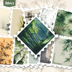 56pcs Artistic Chinese Style Bamboo Scene Trendy Stickers Pack | Stylish Vinyl Decals with Traditional Bamboo & Scenery Graphics | for Phone, Luggage & Decor | for Trend Fans & Cultural Vibe Enthusiasts