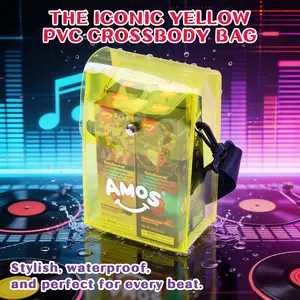 AMOS TastySounds Audio Lollipop Gift Set with Yellow Waterproof PVC Crossbody Bag, 4 Flavors Music Candy, Fun Interactive Sweet Snack Bundle, Trendy Gift