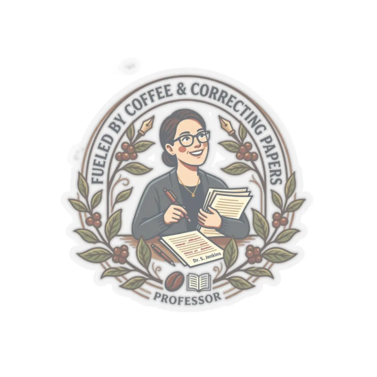 Professor Adhesive Decorative Sticker - Fueled by Coffee & Correcting Papers, Kiss-Cut Die-Cut Permanent Sticker for Scrapbooking DIY Crafts, Adhesive Stickers Stickers, Decorative Sticker Stickers