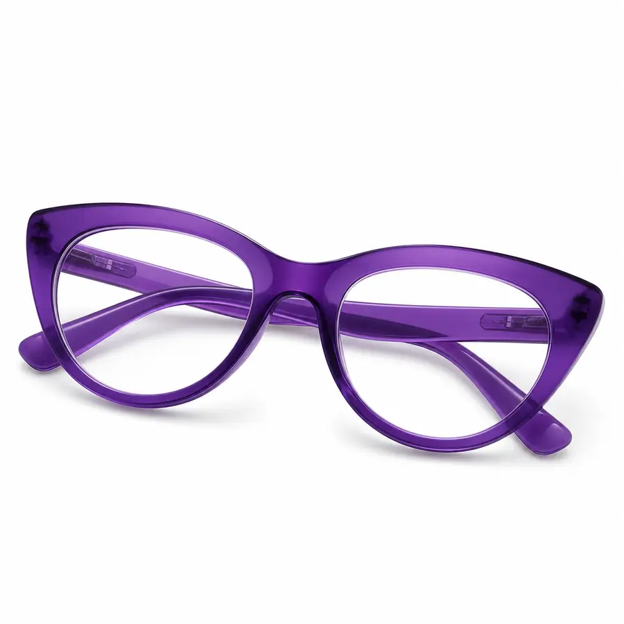 Cat Eye Reading Glasses for Women, Blue Light Filtering PC Readers with Spring Hinges, Lightweight Purple Frame, +1.00 to +3.50