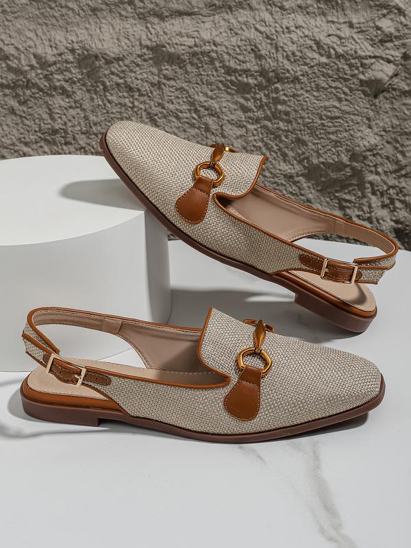 Women's Fashionable Square Toe Flat Shoes, Elegant Comfortable Breathable Slingback Shoes for Daily Wear, Casual Trendy Shoes for Women & Girls, Walking Shoes