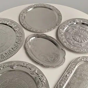Electroplated Silver Oval Plate Exquisite Dessert Plate Fruit Plate Small Snack Plate Desktop Storage Dish Home Kitchen Decoration Party Serving Platter Afternoon Tea Tableware