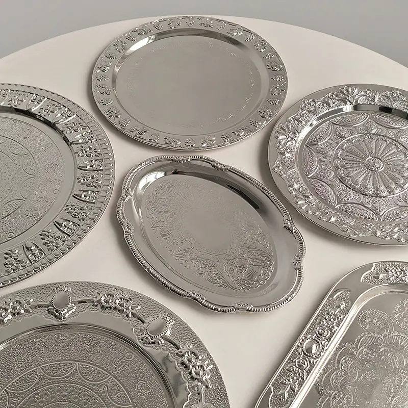 Electroplated Silver Oval Plate Exquisite Dessert Plate Fruit Plate Small Snack Plate Desktop Storage Dish Home Kitchen Decoration Party Serving Platter Afternoon Tea Tableware
