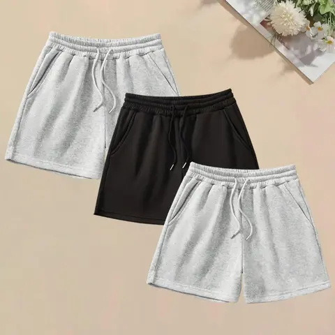 Women's Solid Color/Camo Print Drawstring Waist Sports Shorts, Drawstring Active Shorts, Casual Comfy Breathable Fitness Shorts for Daily Outdoor Wear, Womenswear