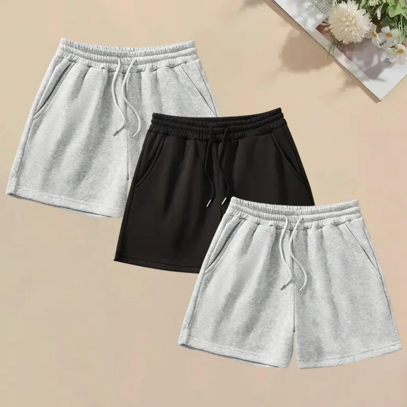 Women's Solid Color/Camo Print Drawstring Waist Sports Shorts, Drawstring Active Shorts, Casual Comfy Breathable Fitness Shorts for Daily Outdoor Wear, Womenswear