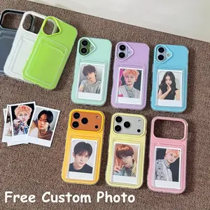 Custom Photocard Holder Phone Case Pastel Candy Color Clear Bumper Cover with Dedicated Photo Slot & Premium Protection FREE Personalized Picture Insert