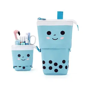 Cute Pencil Case Standing Pen Holder Telescopic Makeup Pouch Pop Up Cosmetics Bag with Kawaii Smile Face Stationery case Office Organizer Box for Girls Students Women Adult Office Accessories