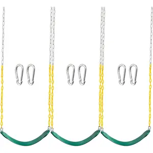TURFEE 3 Pack Green Swing Seats Heavy Duty with 66" Chain, Swing Set Accessories Replacement with Snap Hooks for Kids Outdoor Play Playground, Trees, Backyard (Limit 300lb)