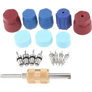 17Pcs Air Conditioning Valve Core Kit Schrader Valve Cores Accessories For A/C R12,R134a Refrigeration Valve Stem Core Remover Tool For HVAC System Seal Caps Kit