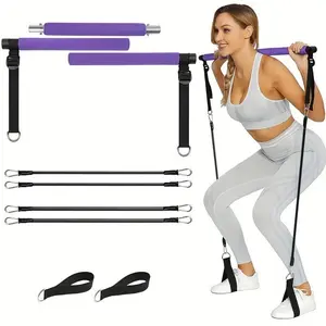 3-Segment Adjustable Pilates Bar Set w/Resistance Bands - Targets Legs, Hips, Waist & Arms | Unisex Home Fitness Gear