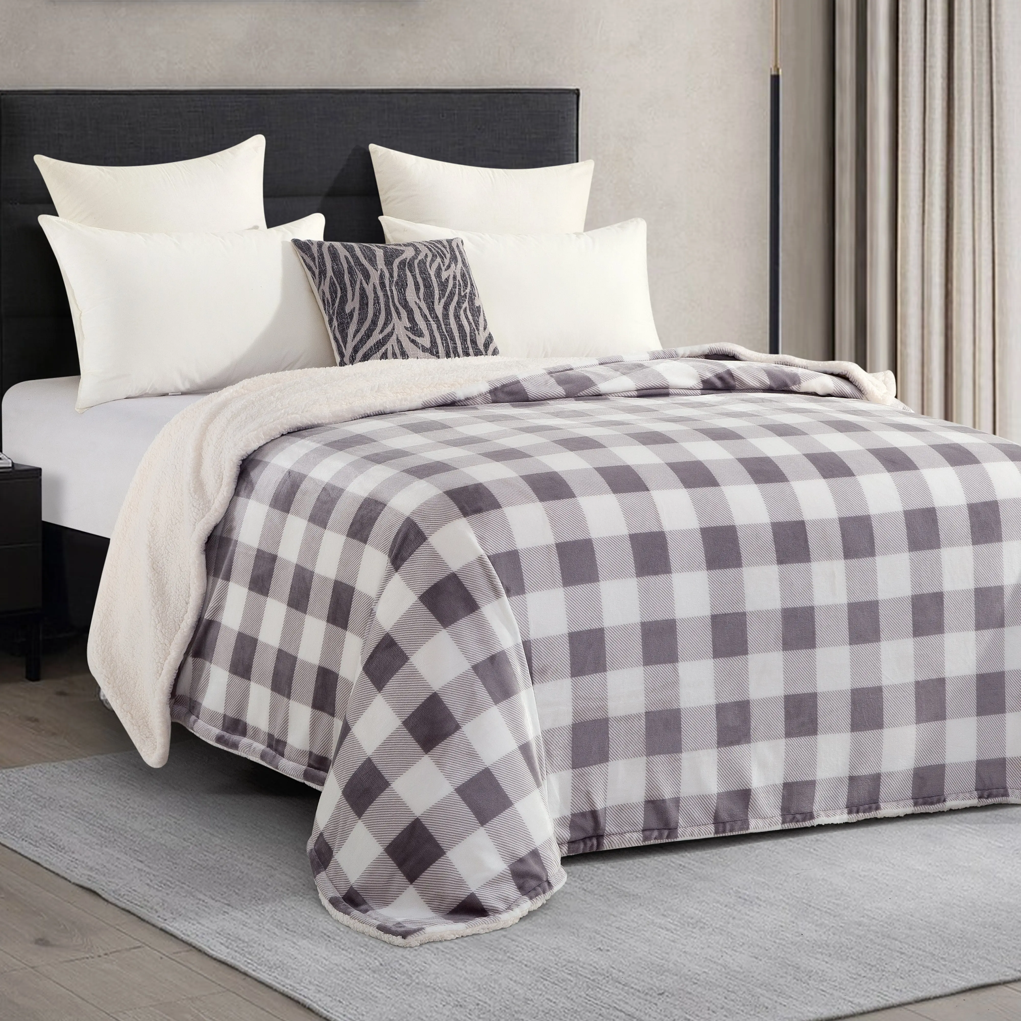 Mocassi Buffalo Plaid Flannel Fleece Sherpa Throw Blanket