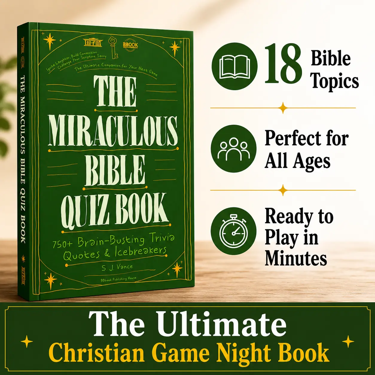 【BB Books】The Miraculous Bible Quiz Book- 750+ Brain Teaser Trivia, Quotes, Icebreakers for Bible Study Enthusiasts, 750+ Qs, Trivia Quiz