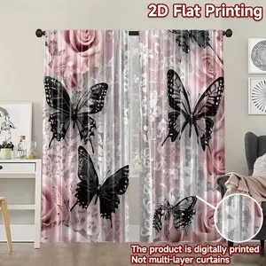 2 Piece Floral Butterfly Curtains, Digital Print Drapes, No Rod Included, Home Decor for Bedroom Living Room Office