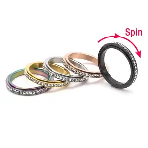 Fidget Anxiety Ring Drive Away Your Anxiety Stainless Steel Spinner Band Rings Cubic Zirconia Rings With Gift Box