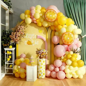 Lemon-Themed Balloon Arch Kit Pink & Yellow with Lemon Foil Balloons for Baby Shower Decor
