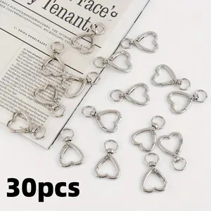 30 Pcs Metal Heart Shape Keychain DIY Creative Design Hanging Buckle Key Ring Spring Snap Keychain Clip Hanging Buckle Key Chains Accessories (Silver)