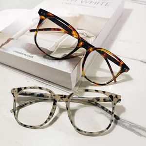 Unisex Trendy Square Resin Reading Glasses, Anti-Blue Light High-Definition Lenses, Lightweight Durable Quality Eyeglasses, Classic Tortoise & Milky Leopard Frames (+1.0~+4.0)