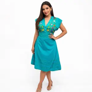 Hand Embroidered Dress for Women - Casual Style with Vibrant Floral Embroidery - Perfect for Everyday Wear - Womenswear 100% Cotton Made in Mexico