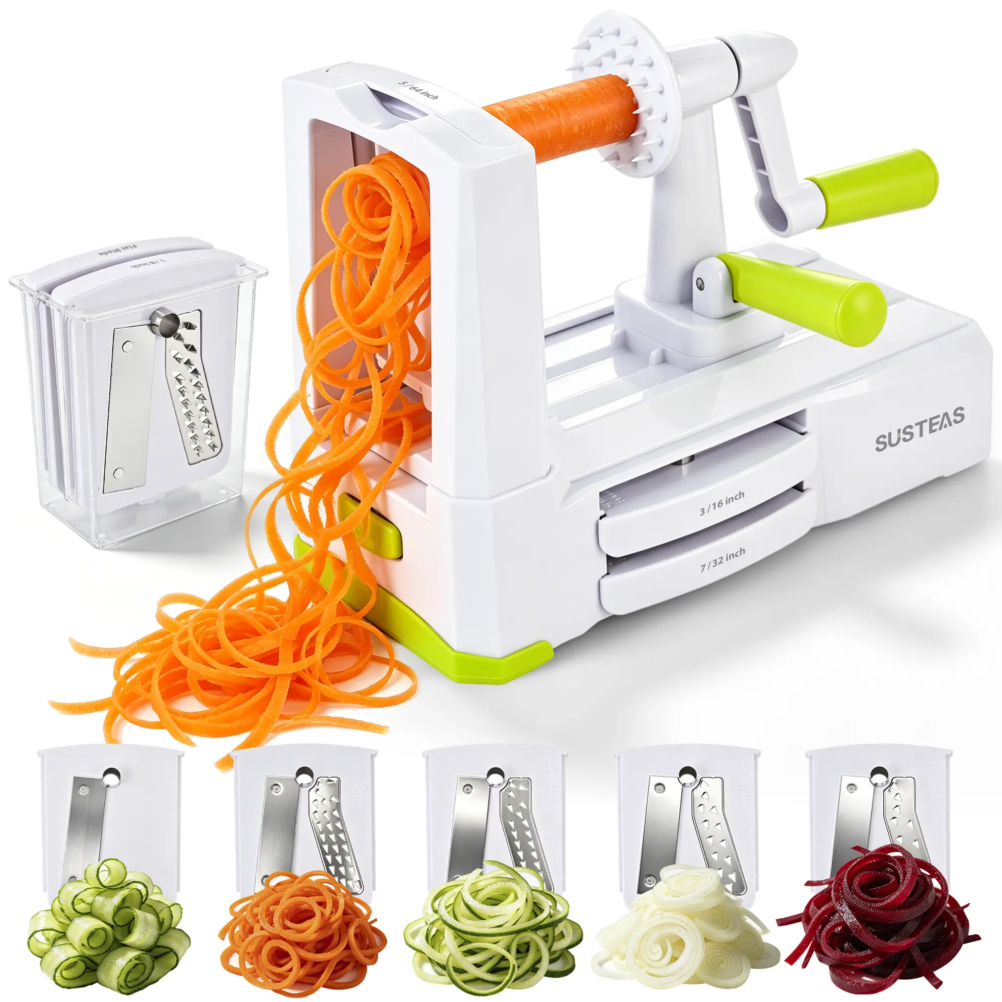 SUSTEAS Manual Vegetable Chopper - Stainless Steel Durable Blades, Strong Suction Cup Base, Comfort Grip Handle, Multi-Function Kitchen Tool for Cheese Grating, Veggie Slicing, Compact Storage-Friendly Utensil