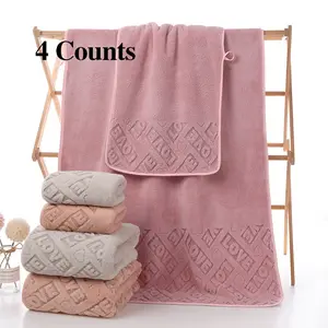 4pcs Bath Towel Set, Bathroom Towel Set ,2Bath Towel& 2HandTowe ,Letter Pattern Microfiber Towels, Soft Absorbent Lightweight Breathable, Versatile for Home, Hotel, Salon, Dorm & Gym