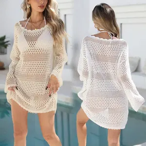 BIGWIG Women's Swimwear Cover-Up — Long-Sleeve Mesh Knit Beach Dress, Openwork Crochet Cover-Up, Loose-Fit Swim Dress, Featuring a Stylish Lace Long-Sleeve Design — Spring/Summer Collection tankini women