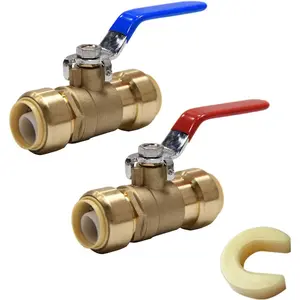 (Pack of 2)  1/2 Inch Push-Fit Full Port Ball Valve for Hot and Cold Water with a Disconnect Clip,Brass UPC Certified