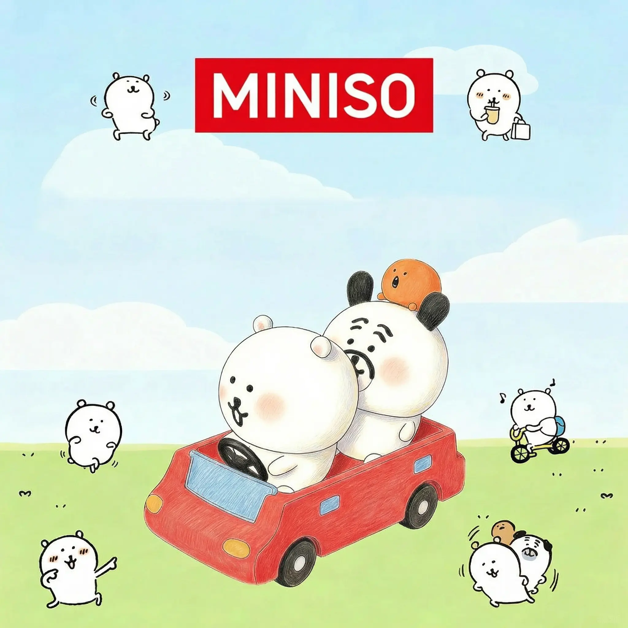 MINISO Joke Bear and Friends Series "Go for a Ride" Hang Tag - Adorable Bag Charm, Default Series Set Collectible Pendant, Unisex Backpacks & Bags Accessory, Road Trip Fan Gift, Vibrant