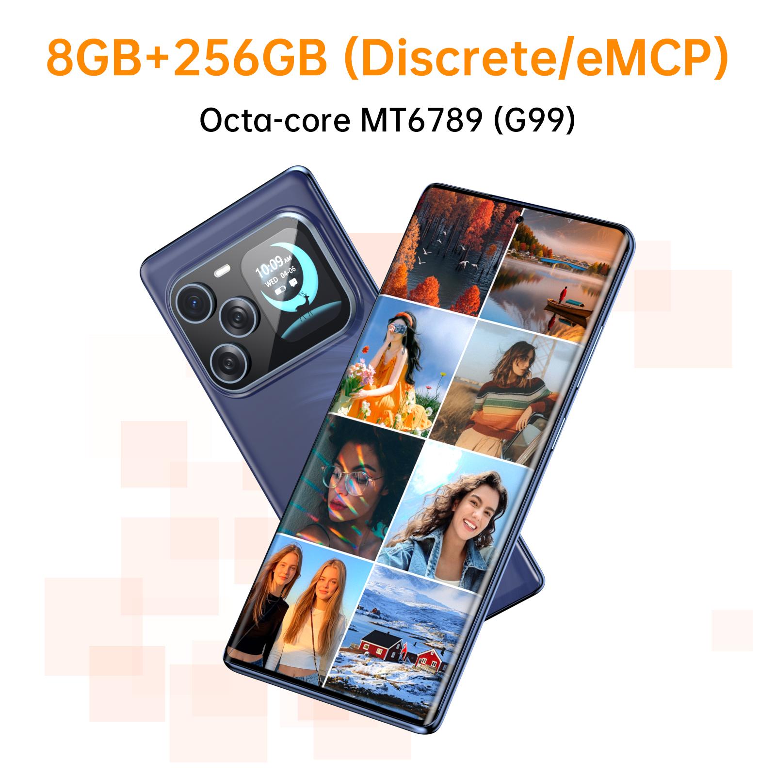 W&O Cell Phone (2026), 256GB Smartphone, G99, Unlocked Android, Large Display, High-end Smartphone with Curved Display and Dual Front & Rear Screens, High Res-Camera 64MP+16MP Front , 2M+8M Camera