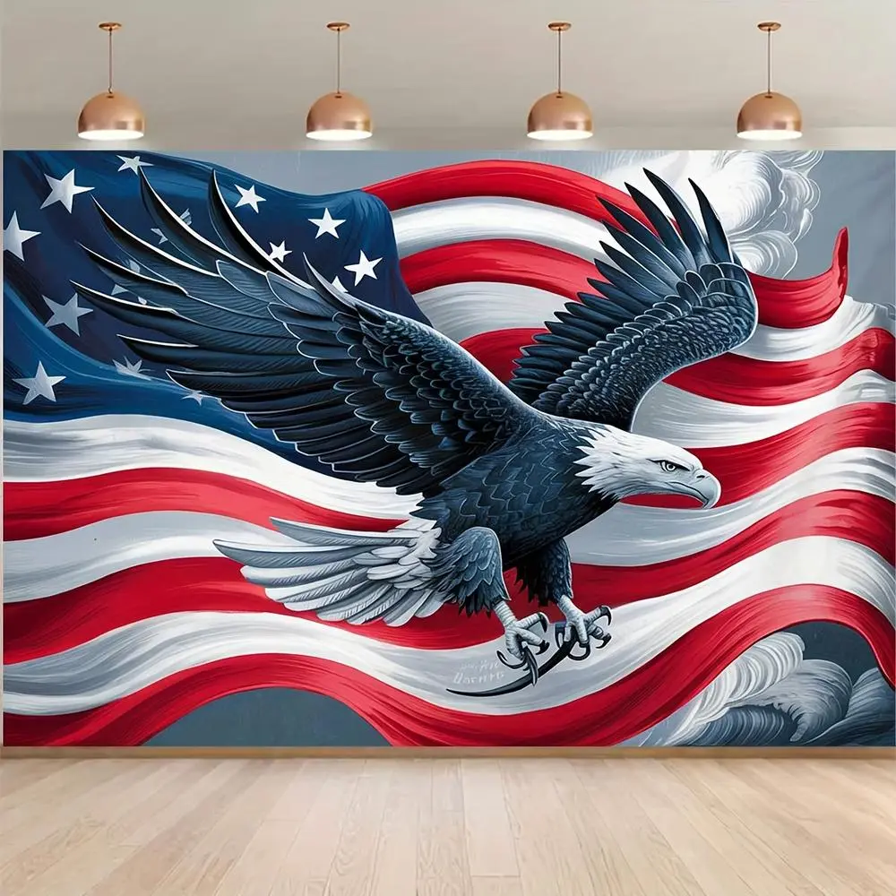 Durable Fabric American Patriotic 2D Flat Polyester Flag - Party Decorations Banners, Spread-Wings Eagle Design, 4th of July/American Independence Day & Birthday Party Wall Hanging Backdrop, Indoor/Outdoor Ornament with Dynamic Visual Effect