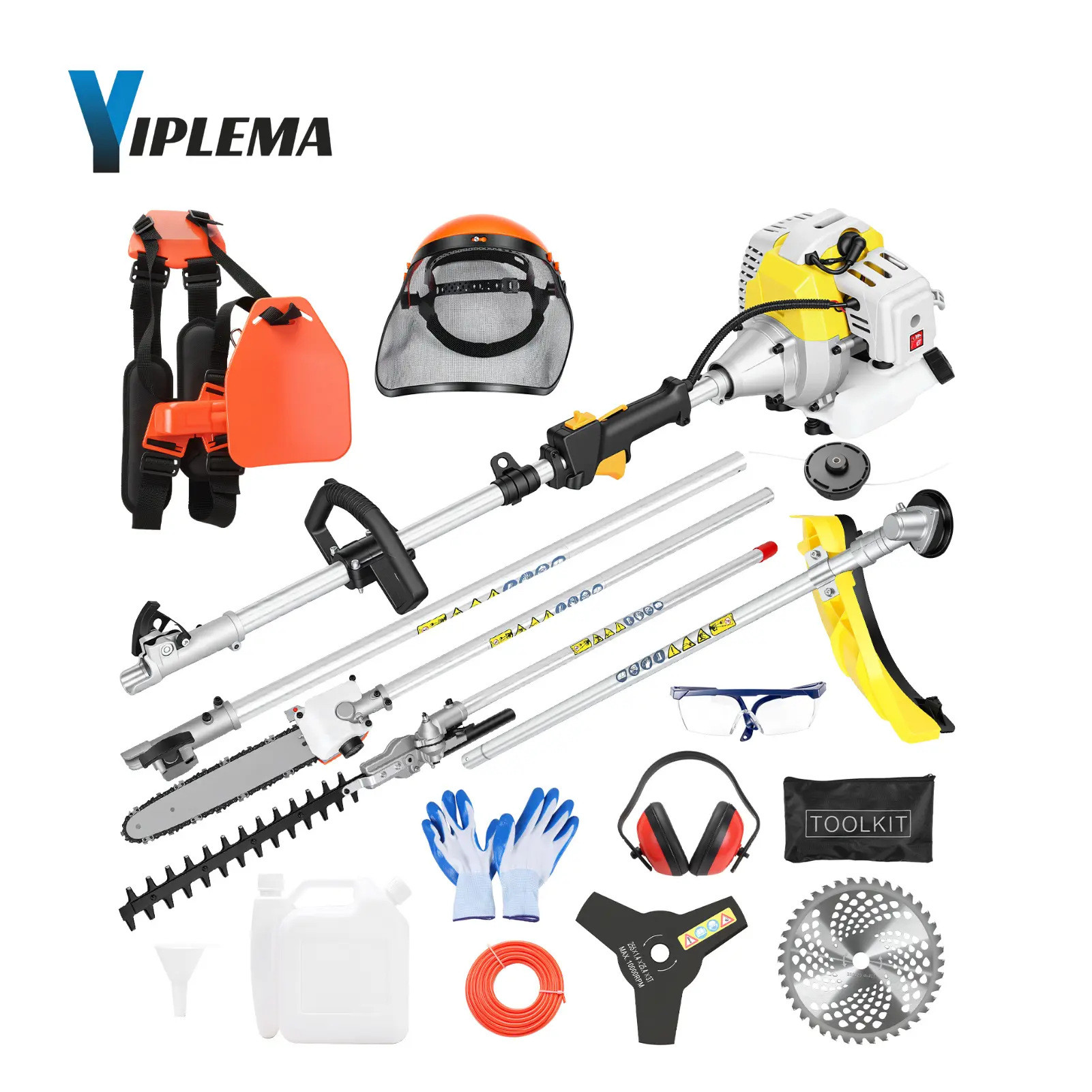 【Summerfinds】YIPLEMA 5 in 1 Gas Powered Weed Eater, 52cc 2-Stroke String Trimmer/Weed Trimmer/Brush Cutter/Edger/Pole Saw Pruner, Gas Hedge Trimming Tool with Extension Pole for Lawn & Garden Care