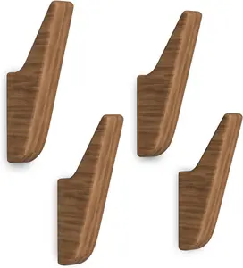 NEEKFOX Wood Wall Hooks 4 Pack, Natural Wooden Coat Hooks Wall Mounted Walnut Wood Hooks for Hanging Hat, Towel, Bag, Backpack, Rustic Coat Hooks for Wall, Entryway Hooks