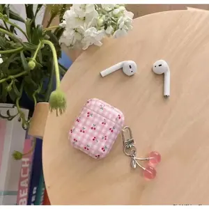 Cute Pink Plaid Cherry AirPods Case – Soft Shockproof Protective Cover, Durable Anti-Drop Shell for AirPods 1/2/3/4/Pro/Pro 2