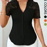 Women's Solid Color Simple Basic Minimalist Fitted Commuter Casual Shirt Summer Style, Ladies Plain Design Office Wear, Comfortable and Stylish Fashion Fitted Blouse, Button Front Button Fastening Tops