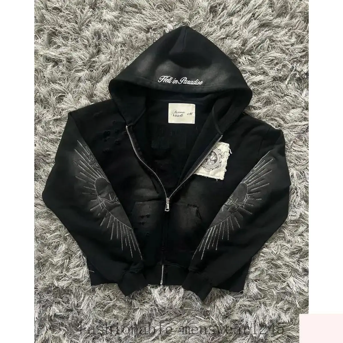 2026 Hell in Paradise Street Retro Gothic Zip Up Hoodie Embroidery Patchwork Hoodies Loose Sweatshirt Men Clothing Men's Tactical Long Sleeve Striped Hawaiian Polo V-Neck Casual Cotton Henley Linen Mandarin Collar