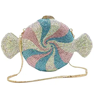 Peppermint Candy Rhinestones Evening Clutch Bag for Women, 3D Candy Design