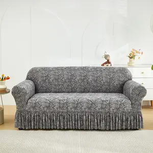 Marble Pattern Elastic Sofa Cover with Skirt, Abstract Stone Texture, Pet-Proof, for All Seating Sizes