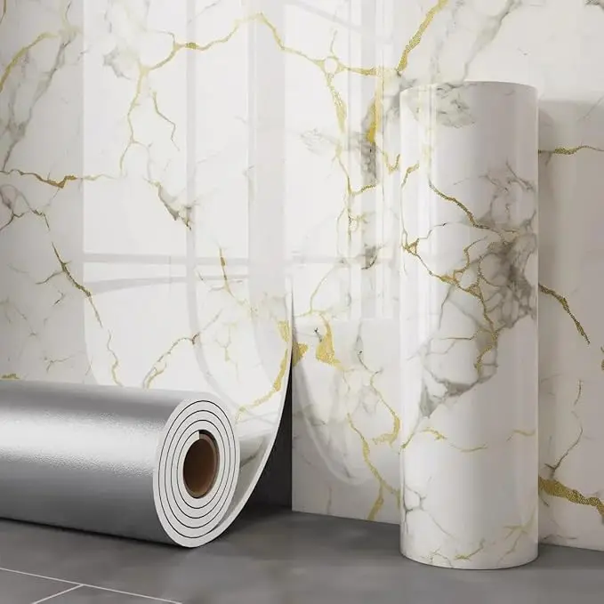 Self-Adhesive Vinyl Wallpaper Film Roll - 15.75x118.11/15.75x393.7in Tearable Waterproof Heat-Resistant Easy-to-Clean Durable, 3D Marble Peel & Stick Tile, Versatile Use Peel and Stick Wall Decor for Kitchen Countertops, Sticker Deco