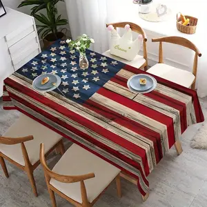1pc American Flag Tablecloth - Patriotic Red, White & Blue Design with Stars & Stripes, Perfect for Independence Day, Veterans Day, and Home Decor, Machine-Made Polyester, Square Shape, Home Decor Essentials | Patriotic Theme | Durable Tablecloth