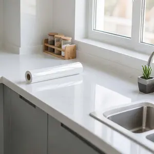 Roll 1-elegant plain glossy marble touch paper-waterproof, easy to peel off and paste wallpaper-perfect for kitchen countertops and bathroom upgrades-durable self-adhesive film