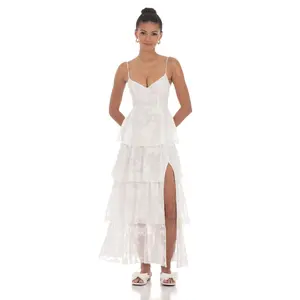 Floral Ruffle A-line Maxi Dress in White