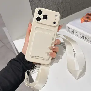 Fashion Practical Card Holder Anti-Drop Phone Case Cover with Detachable Lanyard, Fits iPhone 17/17 Pro Max/air/16/15/14/13/12/11 Series