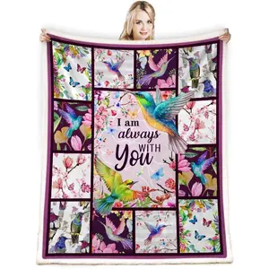 Hummingbird Gifts, I Am Always with You Hummingbird Blanket, Multicolor Floral 50" x 60" Polyester Throw Blanket for Women, Bird Lover, Sofa Couch Bed Gift