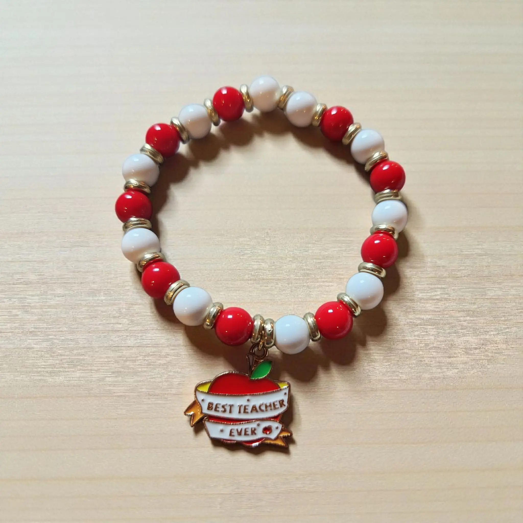 Red and White Best Teacher ever Charm Bracelet