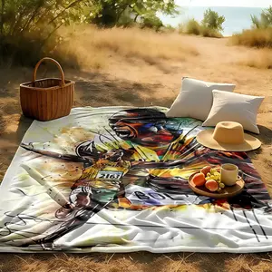 1 piece Bolt crossing the finish line to victory painting themed flannel blanket - All-season comfortable blanket with modern design, suitable for sofas and beds, digitally printed pattern, flannel material, super soft and warm, machine washable