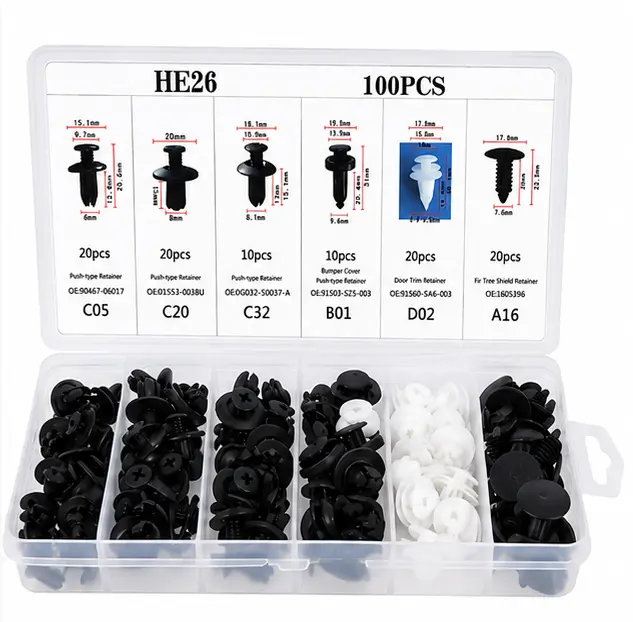 100PCS Universal Car Retainer Clips Kit, Automotive Push Pin Rivets, Bumper Clips, Fender Fasteners, Door Panel Trim Clips, Plastic Rivet Replacement Set, Auto Body Repair Accessories for Cars, Trucks & Motorcycles
