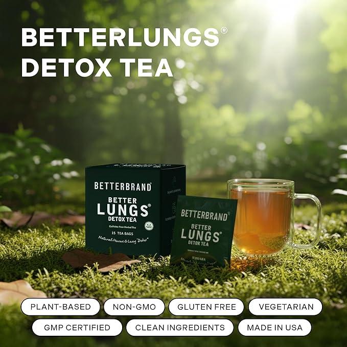 Betterbrand Lung Detox Tea | 30 Day Supply (Two Boxes, 30 Teabags Included) - Mullein Leaf, Ginseng, Elderberry, Ginger & Thyme for Lung Cleanse & Mucus Detox - 30 Tea Bags for Healthy Natural Respiratory Relief