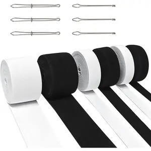 6 Rolls Elastic for Sewing, High Elasticity Knit Elastic Bands 0.79/1/2 Inch Width, 5.5 Yards/Roll, with 6 Pcs Sewing Clips, for Waistband Pants Swimwear Sweatpants Hoodies Crafts DIY