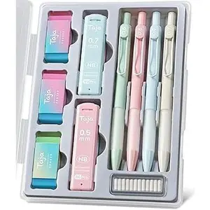 Cute Mechanical Pencil Set, 4 Pcs Pastel Mechanical Pencils 0.7 & 0.5mm with 4 Tube Leads 3 Erases & 12 Eraser Refills, Aesthetic pencils for Girl Boy, Back to School Supplies-Pastel