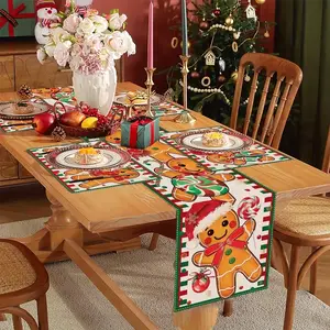 1 piece/5 piece set/7 piece set, gingerbread cane candy Christmas table flag and placemat set, winter kitchen and dining table decoration, suitable for family party decoration, holiday gifts