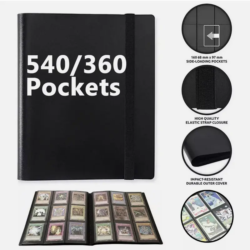 SJPACK 360/540 Cards Pocket Binder 9 Pocket Trading Cards Album Folder Collections Waterproof 20Pages/30Pages US, Game Card Organizer, Trading Card Organizer